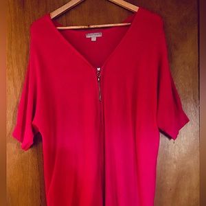 Bright pink zip sweater, Hilary Radley brand, size small, loose fitting.